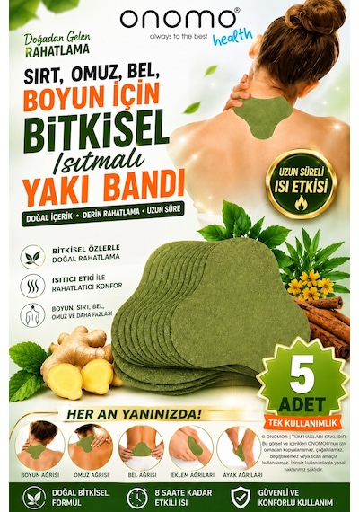 Health Sırt, Omuz, Bel, Boyun, Fıtık Için Bitkisel Isıtmalı Fizik Yakı Bandı 5 Adet