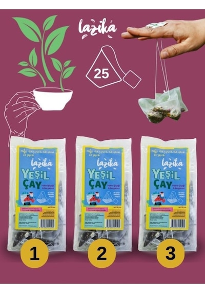 3'lü Set Avantajlı Yeşil Çay Seti Hatmi Çiçeği&bergamot- 3 25'li Pla Piramit Poşet, Doğal İçerikli Kaynağı