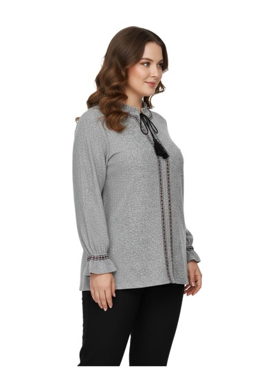 Wearon Kadın Yumoş Yaka Bağcıklı Kol Valonlu Modelli Bluz Bgl-st05141 Gri