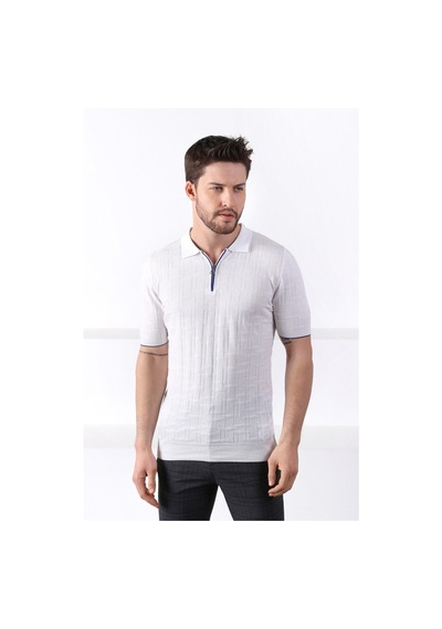 Ferraro Beyaz Polo Yaka Fermuarlı Erkek Pamuk Triko T-Shirt-Beyaz (417942157) Beyaz