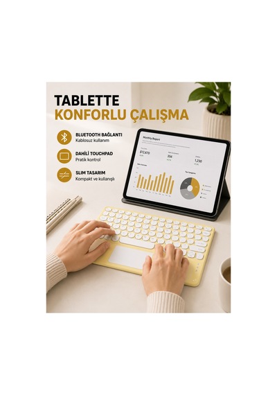 Bluetooth Kablosuz Klavye İnce Slim Model, Tablet Ve Akıllı Tv Uyumlu, Sessiz Tuşlu Taşınabilir Kl Çok Renkli