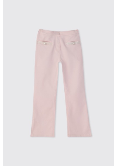 Panço Kız Çocuk Süs Cepli Pembe Pantolon