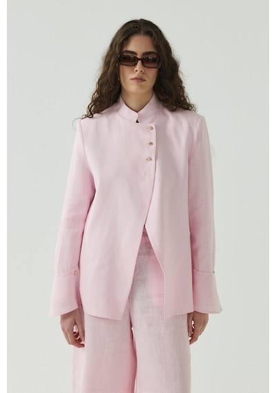 Molene Pembe Seyyar Manşet Detaylı Keten Blazer