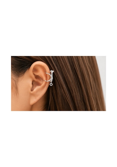 Kadın Simli Kulak Manşeti Gümüş Renk Şık Ear Cuff Klipsli Küpe Za Renkli