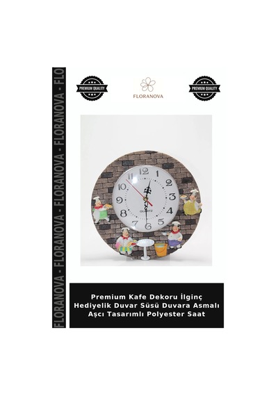 Premium Kafe Dekoru İlginç Hediyelik Duvar Süsü Duvara Asmalı Aşcı Tasarımlı Polyester Saat Diğer