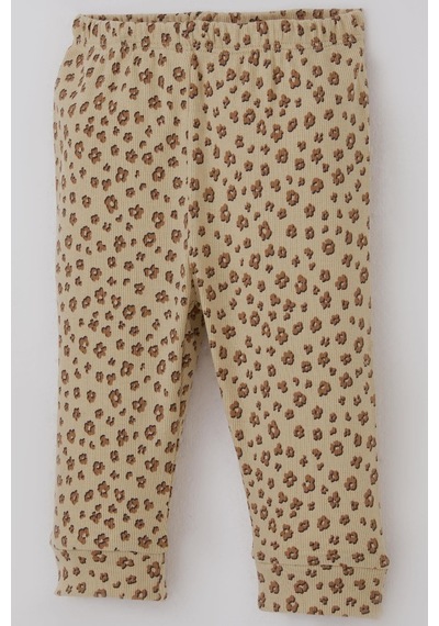 Breeze Kız Bebek Pijama Takımı Omuzdan Patlı Çiçek Desenli 4 Ay-1 Yaş, Bej