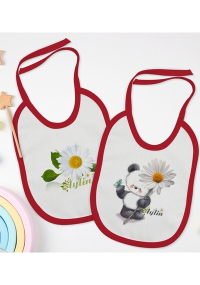 BK Kids Kişiye Özel Papatya Temalı 2’li Kırmızı Mama Önlüğü-2 Kırmızı