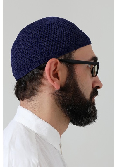 Örme Esnek Orlon Namaz Takke - Lacivert - Smz