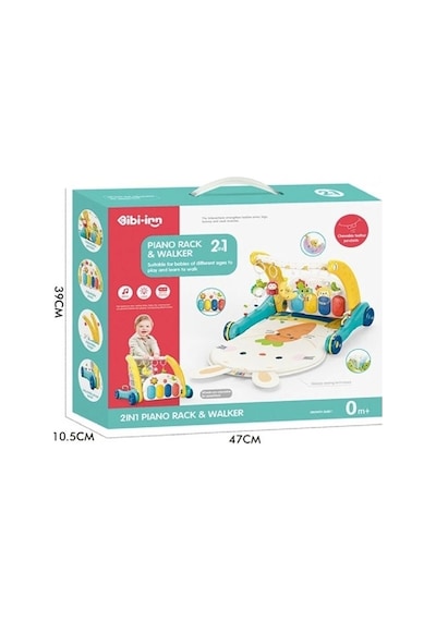 Bıb6015 -vardem Piyanolu 2 İn 1 Bebek Yürüteci Ve Tavşan Desenli Mavi Oyun Halısı
