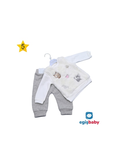 Egisbaby Mymio Kız Bebek Alt Üst 2 Parça Takım 3-6-9-12-18 Ay Çocuk Kırık Beyaz