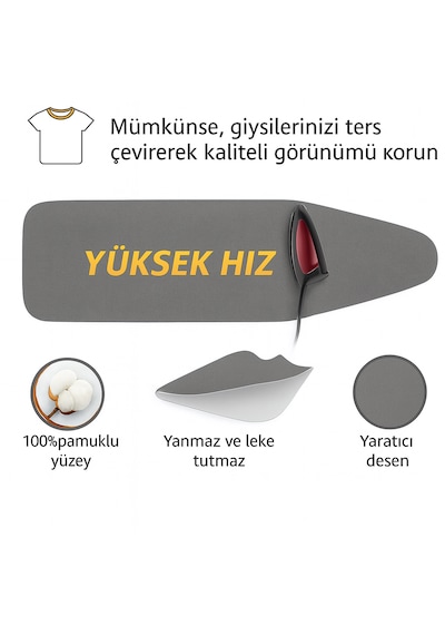 Ütü Masası Kılıfı Keçeli Gri Desen Battal Boy Xxl Pamuklu Yanmaz Üretim Gri