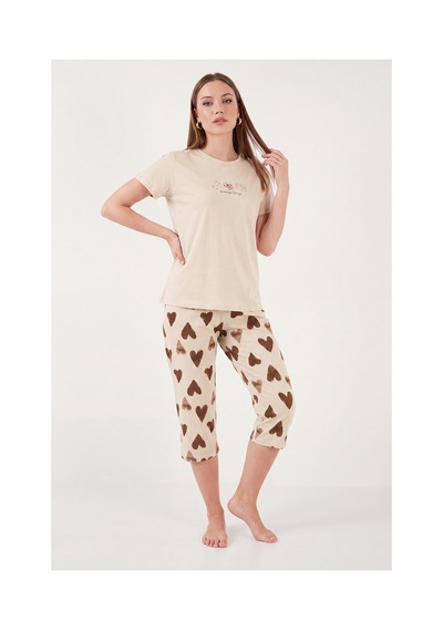 Lela Desenli Pamuklu Bisiklet Yaka Kaprili Pijama Takımı Bayan Pijama Takımı 65790787 Bej-kahve Lela Desenli Pamuklu Bisiklet Yaka Kaprili Pijama Takımı Bayan Pijama Takımı 65790787 Bej-kahve