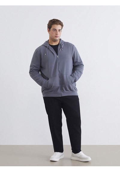 Lcwaıkıkı Classic Gri Kapüşonlu Uzun Kollu Erkek Fermuarlı Sweatshirt