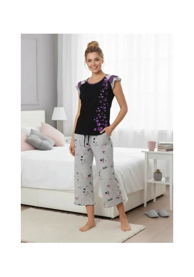 Meks Berrak Bayan Kapri Pijama Takım 5131 - 22 - Renk: Fuşya / Beden: S AÇIK GRİ