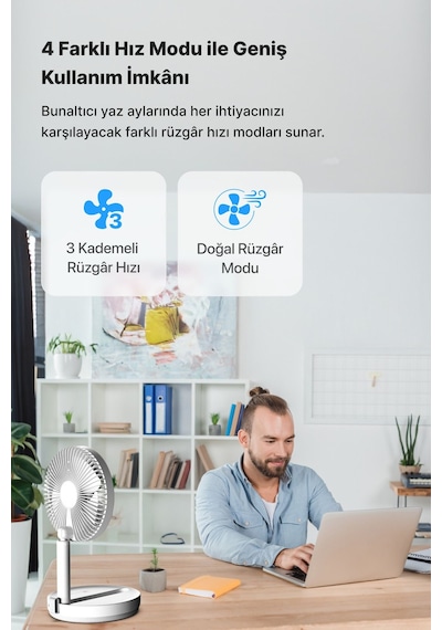 Taşınabilir Şarjlı Vantilatör 24 Saat Kullanım 3 Kademeli 180° Sessiz Ayaklı Katlanabilir Fan X6103