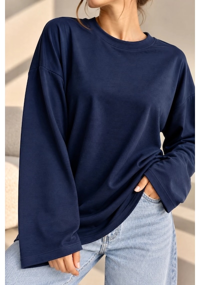 Bb Butik Basic Kadın Modal Oversize Bisiklet Yaka Sweatshirt Zg3535 Lacivert