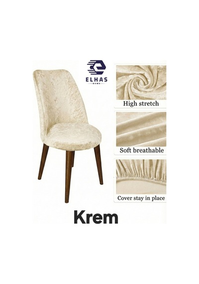 Yıkanabilir,likralı , Kadife Oval Sandalye Kılıfı 1 Adet Krem - 801052816 Krem