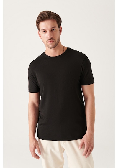 Avva Erkek Siyah Ultrasoft Bisiklet Yaka Düz Standart Fit Normal Kesim Modal T-Shirt B001171 Siyah