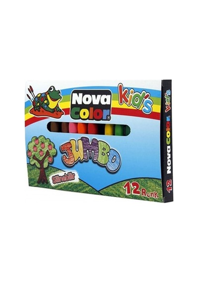 Nova Color Jumbo Mum Boya Seti 12 Renkli Silinebilir Çocuk Kırtasiye Malzemesi Çok Renkli