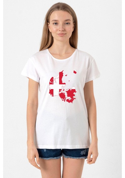 Euro 24 Denmark Beyaz Kadın Bisikletyaka Tshirt Beyaz