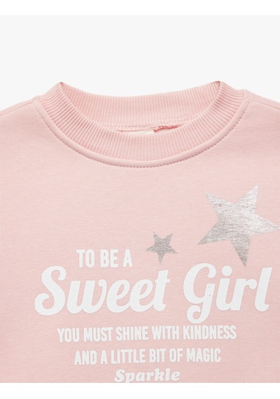 Koton Baskılı Uzun Kollu Bisiklet Yaka Şardonlu Sweatshirt Pembe 7wmg10102ak Gül