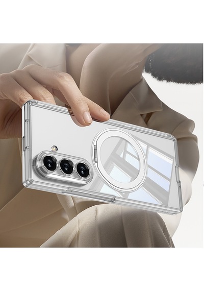 Samsung Galaxy  Uyumlu,  Z Fold 8 Ultra M-safe Şarj Özellikli Zore Kıpta Kpt-02 Standlı Kapak Şeffaf