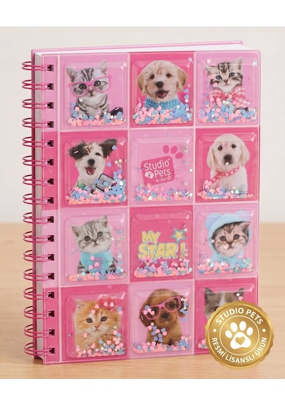 Bakgelal Studio Pets Lisanslı Hareketli Pullu Kapaklı Spiralli Defter Kedi Köpek Desenli Pembe Çocuk Defteri - 9019742809650 124-Pembe