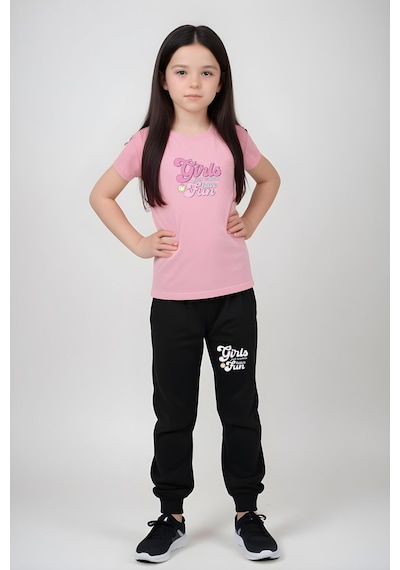 Fyk Kids Kız Çocuk Yuvarlak Yaka Baskılı Girls Fun Alt-üst Pijama Takımı Açık Pembe
