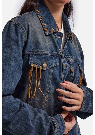 Kadın T.kot Rengi 2w6-8 Kemer Boy Süet Detaylı Tasarım Denim Ceket