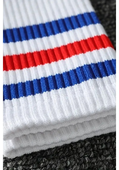 Hitit Socks Kadın 5 Çift Premium Kalite Yüksek Pamuklu Kolej Çorap Mavi Kırmızı Çizgili Asorti