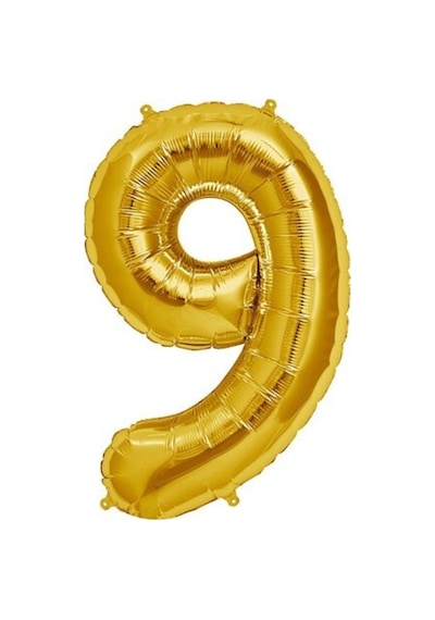Şekilli Supershape Gold Rakam O Balon 9 Numara Çok Renkli