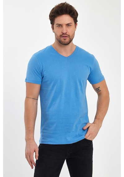 Erkek Compact Penye V Yaka T-shırt Lıchen Blue