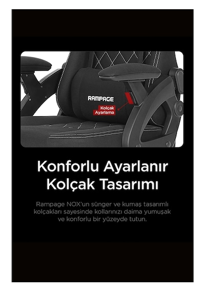 Rampage Kl-r43 Nox Ergonomik Tasarıma Sahip Terletmez Kumaş Siyah/gri Oyuncu Koltuğu