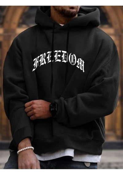 Altamira Unisex Freedom Baskılı Oversize Kapüşonlu Sweatshirt 001