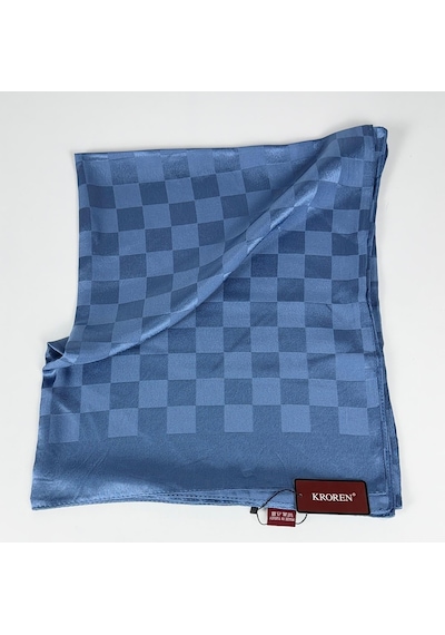 Kroren Krep Jakarlı Dama Desen Şal - 70 X 190 İndigo