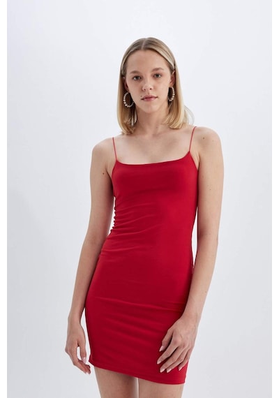 DeFacto Bodycon Kare Yaka Kırmızı Askılı Mini Elbise D3265AXNSRD62