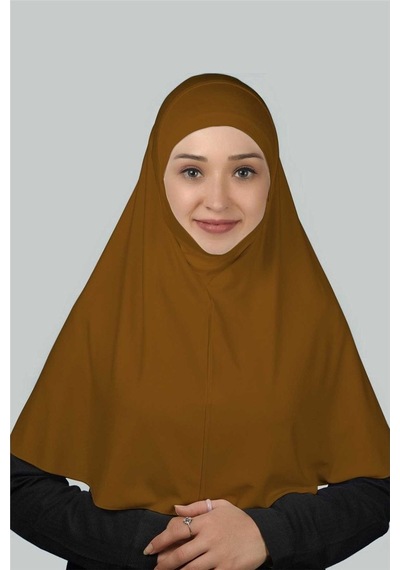 Altobeh Hazır Türban Peçeli Pratik Eşarp Tesettür Nikaplı Hijab - Namaz Örtüsü Sufle (XL) - Taba