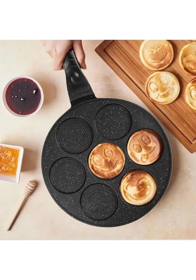 27 Cm Granit Döküm Emoji Pankek Krep Tavası Çocuklara Özel Hediyelik Pratik Tava Siyah