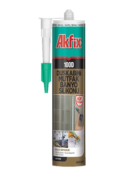 Akfix 100d Duşakabin Mutfak Ve Banyo Silikonu 280 Ml Küf Tutmaz Beyaz 0001 Beyaz