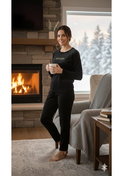 Mihra Kadife Pijama Takımı Siyah