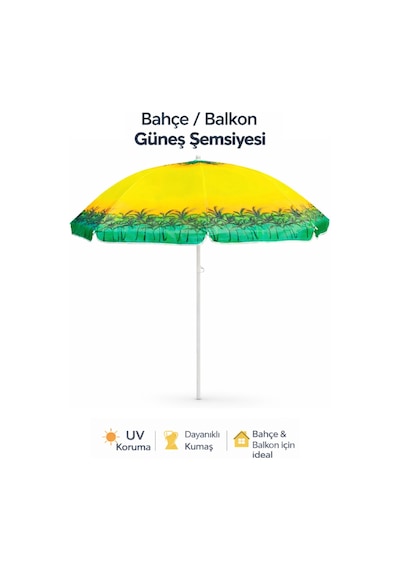 Garden 8 Telli Eğilebilir Güneş Geçirmez Palmiye Desenli Plaj Şemsiyesi 170cm - Asorti Renk