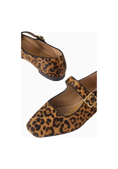 Sam Edelman Michaela Leopar Desenli Deri, Kare Burun Tokalı Mary Jane Kadın Ayakkabı Kahverengi
