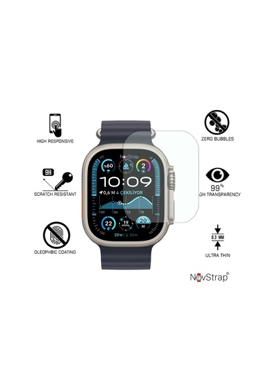Novstrap  Watch Ultra / Ultra 2 İle Uyumlu Ekran Koruyucu Temperli Cam Kolay Uygulama Aparatlı