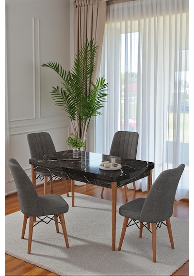 80x170cm Mutfak Masası Takımı 4 Kişilik Açılır Masa Sandalye Takımı - Siyah Mermer Masa - Antrasit 80x170cm Mutfak Masası Takımı 4 Kişilik Açılır Masa Sandalye Takımı - Siyah Mermer Masa - Antrasit