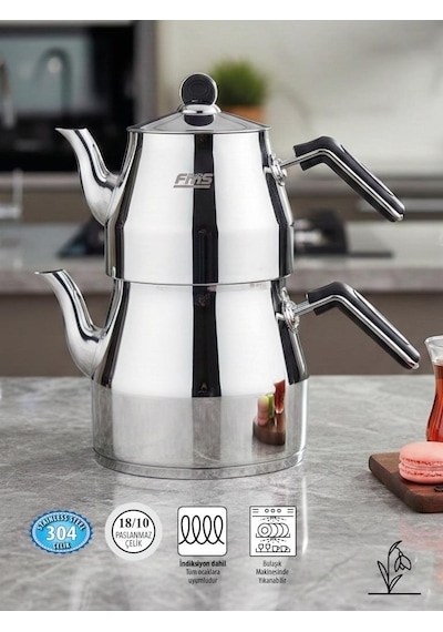 Fms Mega Orta Boy Çelik Çaydanlık Siyah 4072