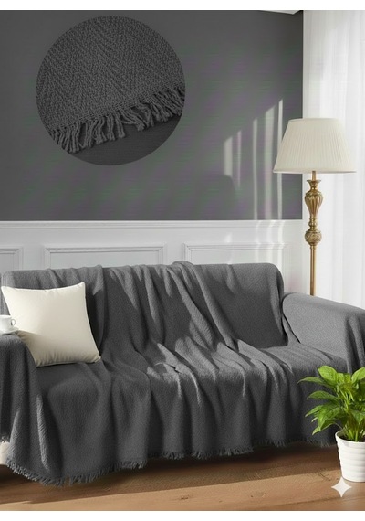 % 100 Pamuk Kolları Örten Koltuk Örtüsü 180 X 300 Cm- Kaymaz, Terletmez Antrasist