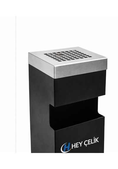 Siyah Kare Küllük K-01 Metal Dış Mekan Sigara Küllüğü Hey Çelik