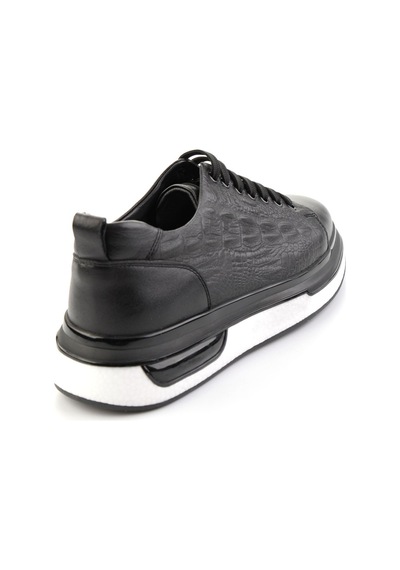 Bambi Siyah Baskılı Hakiki Deri Erkek Sneaker E01811038003 Siyah