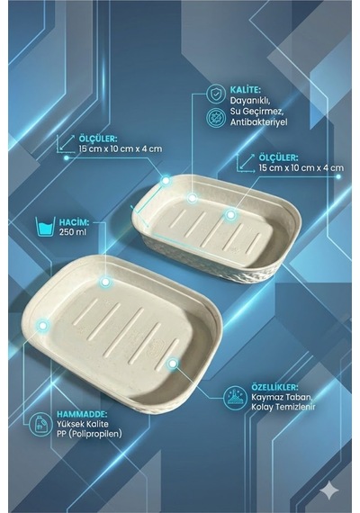Buççin Online Mağaza Su Tahliyeli, Kırılmaz, Çevre Dostu Banyo & Mutfak Sabun Kabı 12x8,5x3 Cm 2 Li Set Plastik Beyaz Çok Renkli