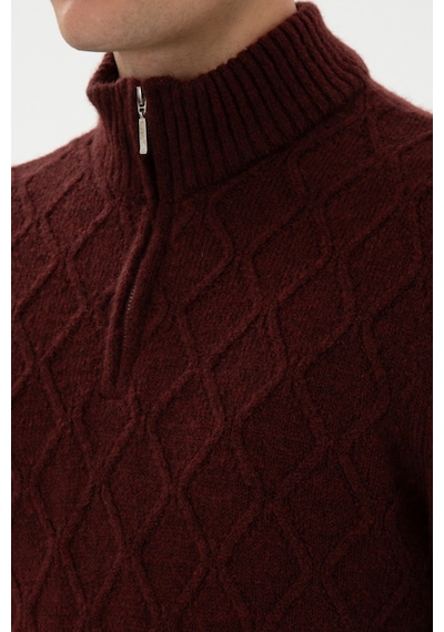 U.S. Polo Assn. Erkek Regular Fit Yarım Fermuarlı Desenli Bordo Kazak 50315035-VR177